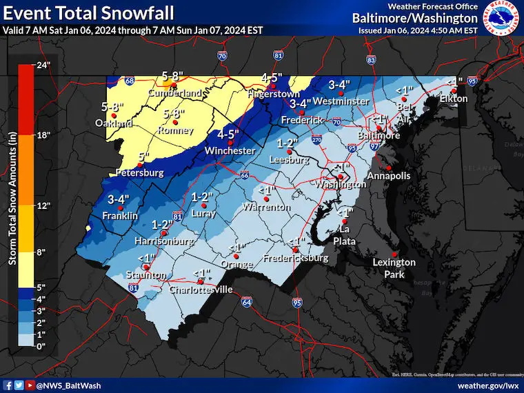 January 6 weather snow NWS Maryland Virginia