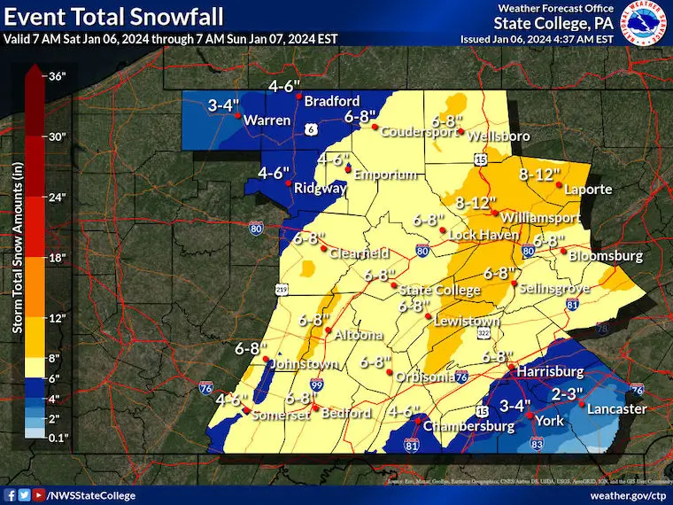January 6 weather snow NWS Pennsylvania