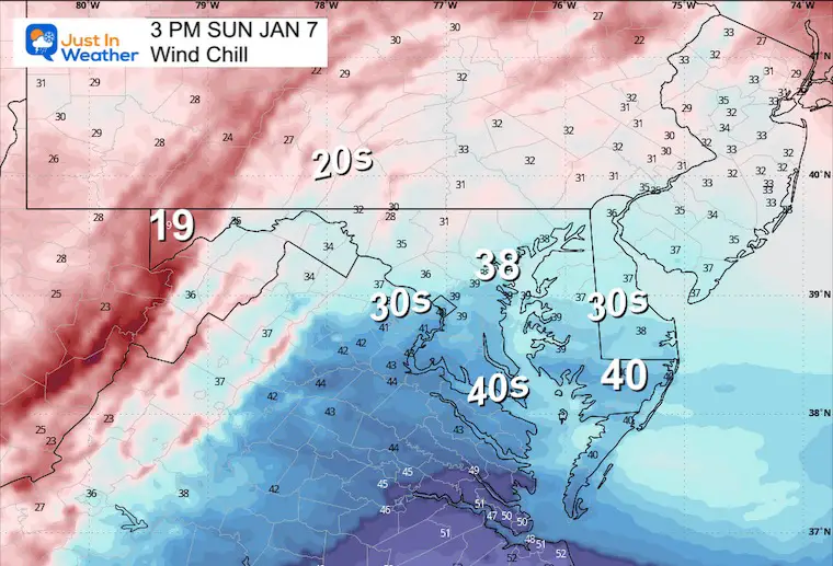 January 7 weather wind chill forecast Sunday afternoon