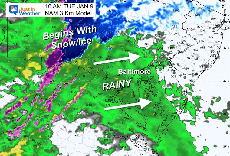 January 9 storm radar forecast Tuesday 10 AM 