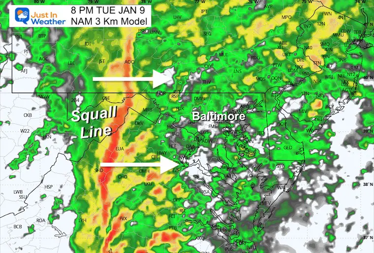 January 9 storm radar forecast Tuesday evening