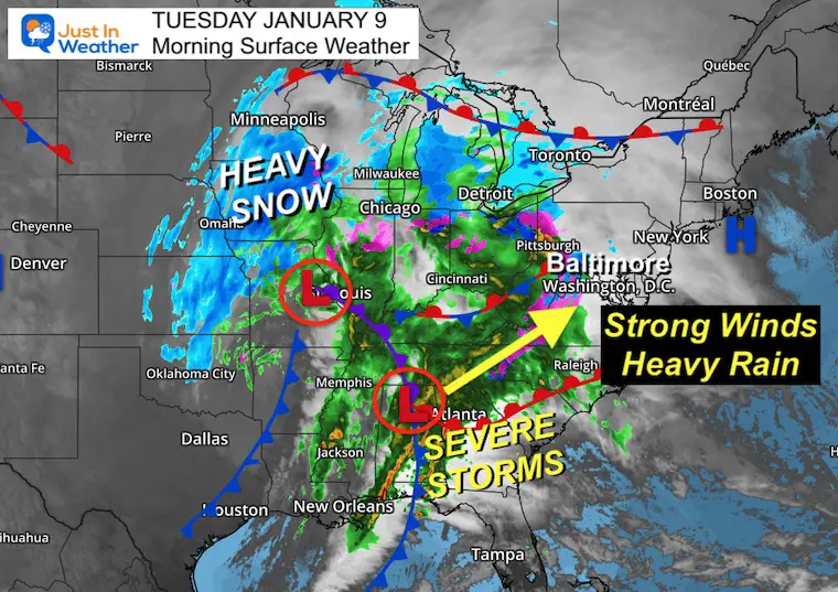 January 9 weather storm Tuesday