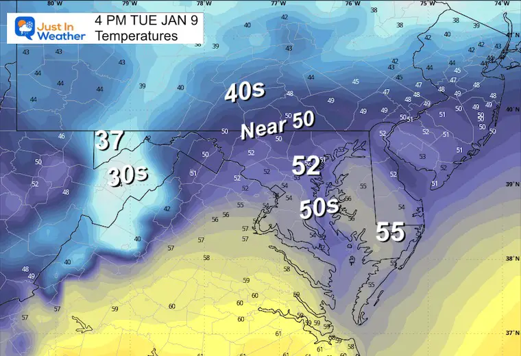 January 9 weather temperatures Afternoon
