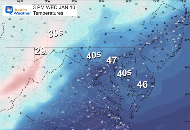January 9 weather temperatures Wednesday Afternoon