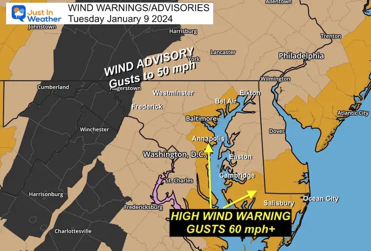 January 9 High Wind Warning Tuesday