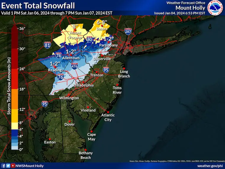 Snow forecast NJ PA National Weather Service