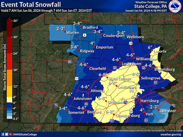 Snow forecast Pennsylvania National Weather Service