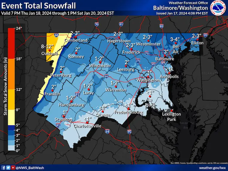 January 17 weather snowfall NWS Maryland