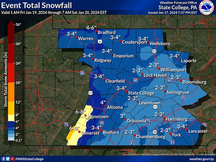 January 17 weather snowfall NWS Pennsylvania