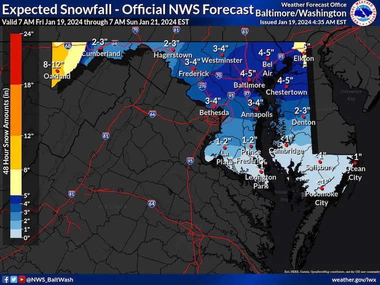 January 19 NWS snow forecast Maryland