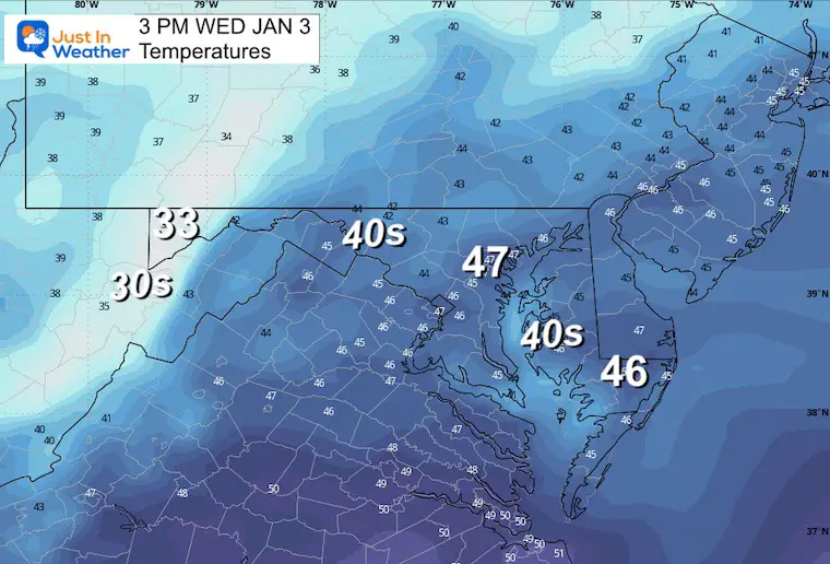 January 2 weather temperatures Wednesday afternoon