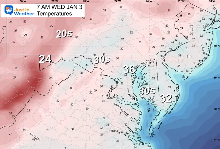 January 2 weather temperatures Wednesday morning