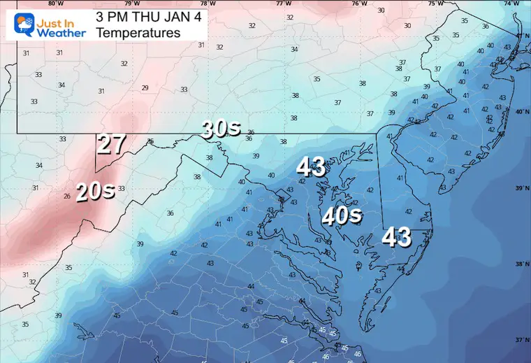 January 3 weather temperatures Thursday afternoon