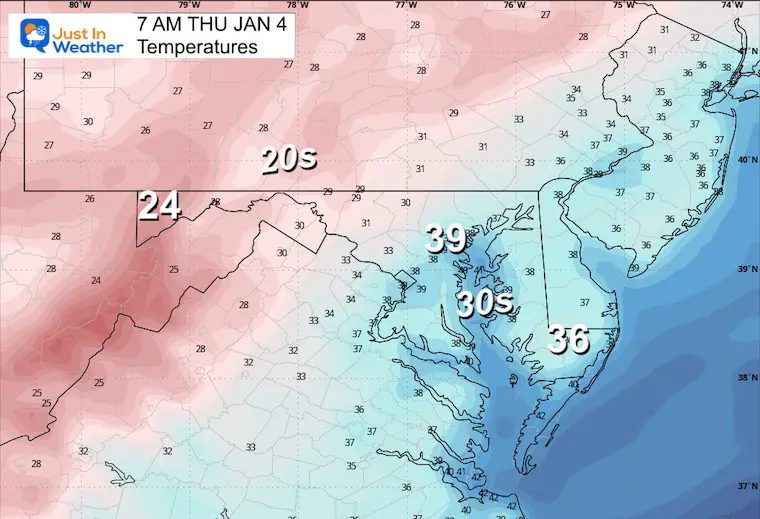 January 3 weather temperatures Thursday morning