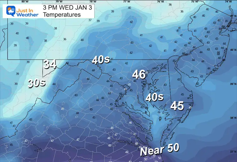 January 3 weather temperatures Wednesday afternoon