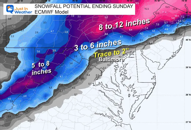 Snow forecast Saturday ECMWF Model