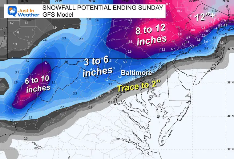 Snow forecast Saturday GFS Model