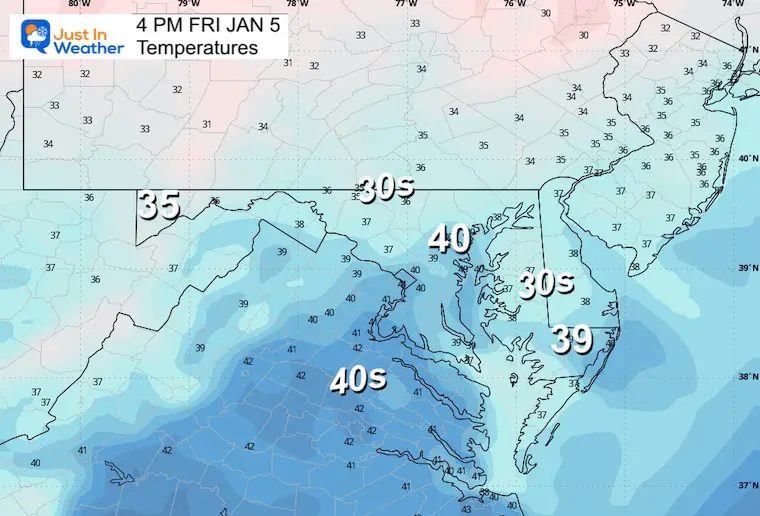 January 5 weather temperatures Friday afternoon