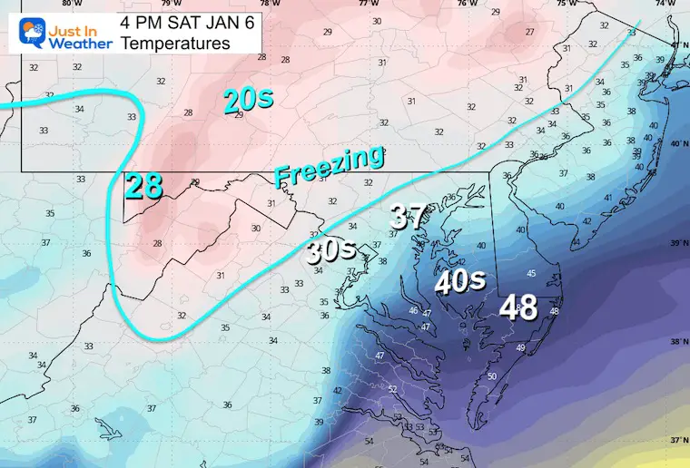 January 5 weather temperatures Saturday afternoon 