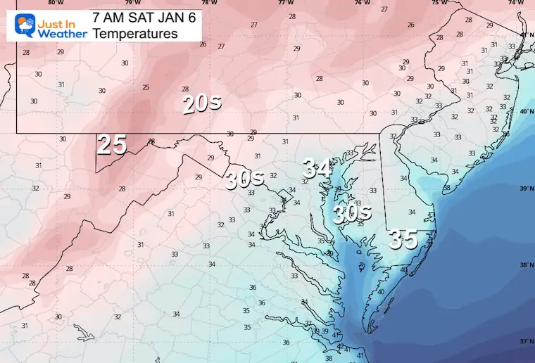 January 5 weather temperatures Saturday morning