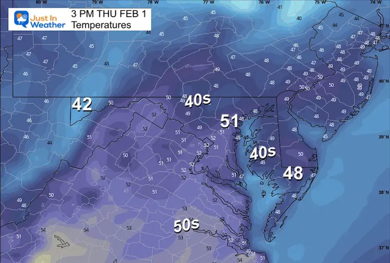 February 1 weather temperatures Thursday afternoon