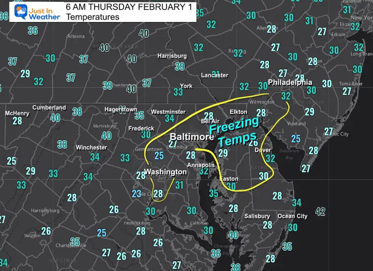 February 1 weather temperatures Thursday morning