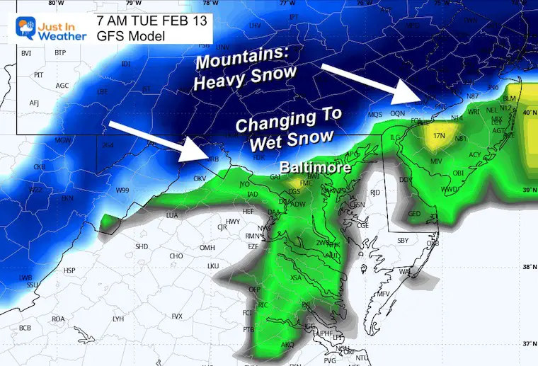 February 12 weather radar snow Tuesday 7 AM