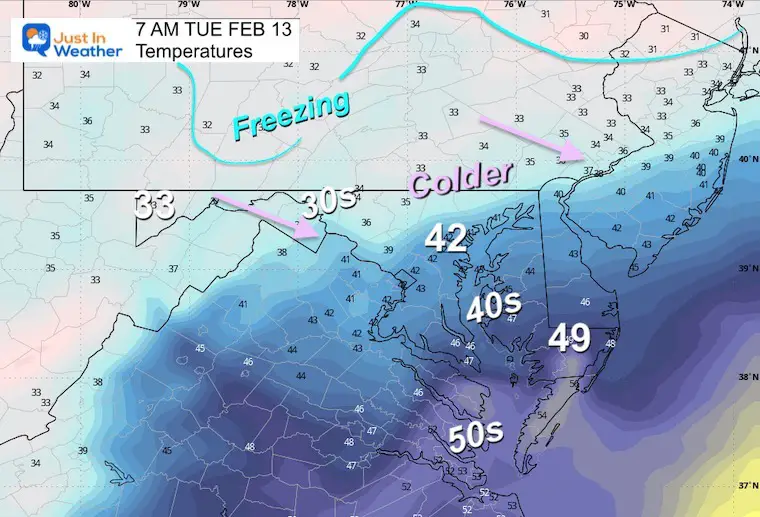 February 12 weather temperatures Tuesday Morning