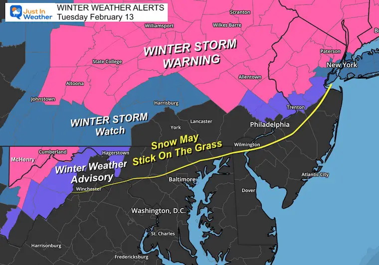 February 12 winter storm warning advisory Tuesday