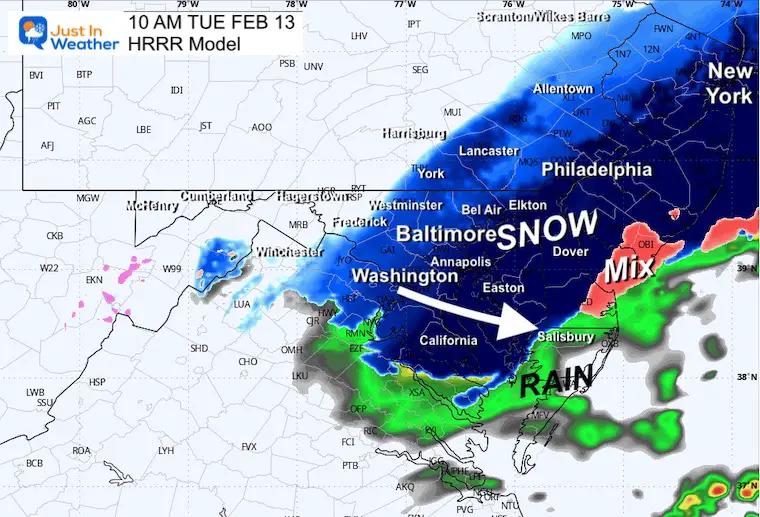 February 13 snow radar Tuesday am 10
