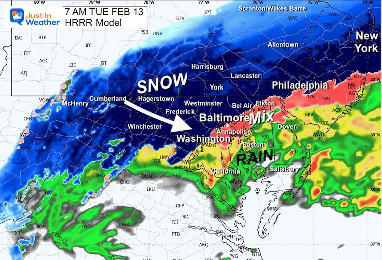 February 13 snow radar Tuesday am 7