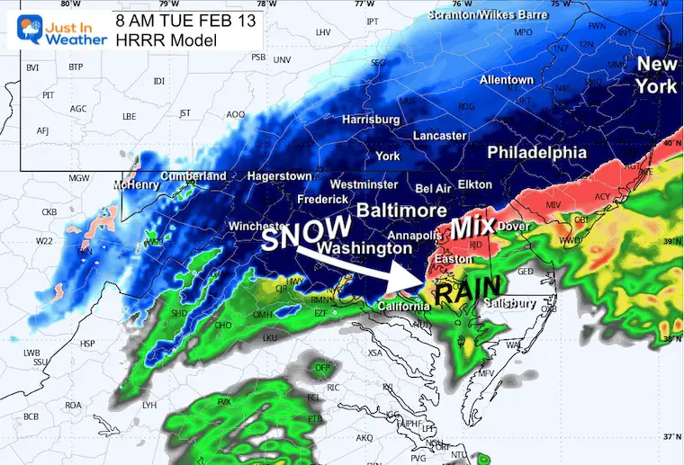 February 13 snow radar Tuesday am 8