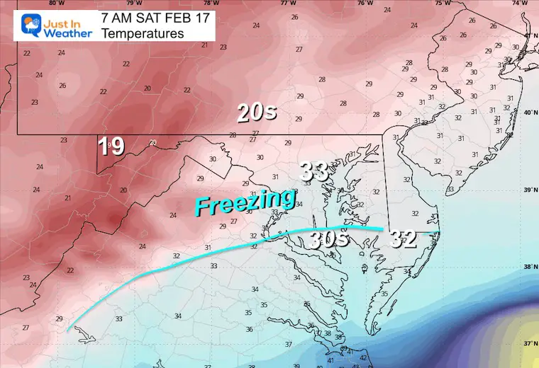 February 14 weather forecast temperatures Saturday morning
