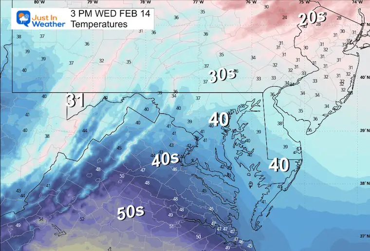 February 14 weather forecast Temperatures Valentines Day afternoon