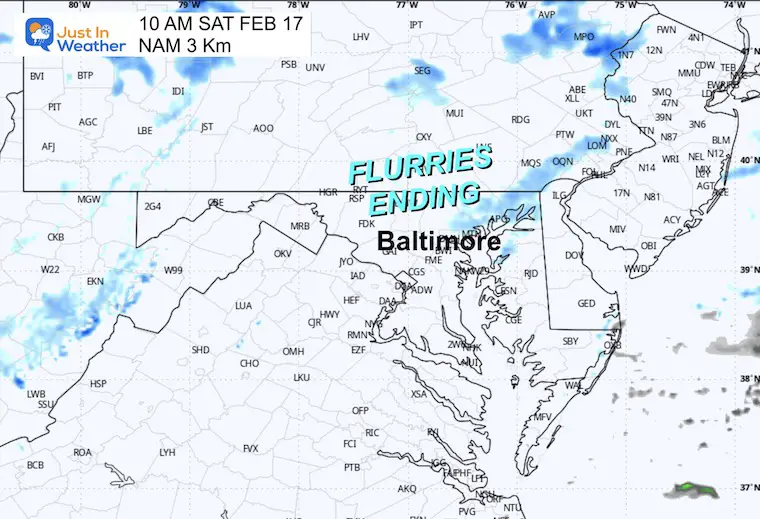 February 15 weather snow radar forecast Saturday 10 AM