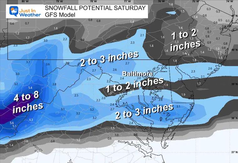 February 15 weather snow potential Saturday GFS