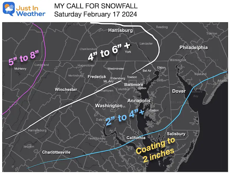 February 16 weather my call for snowfall Saturday