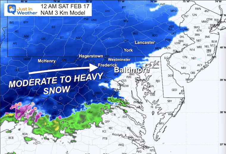 February 16 weather forecast snow radar Saturday am 12