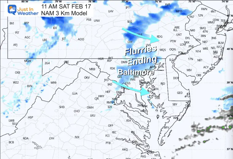 February 16 weather forecast snow radar Saturday am 11