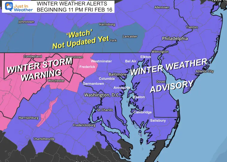 February 16 Winter Storm Warning Advisory Maryland