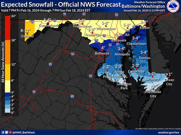 February 17 snow Maryland National Weather Service 