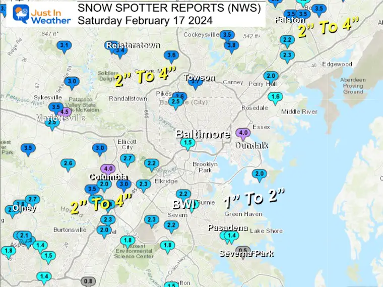 February 17 Snow Spotter Storm Reports Baltimore Maryland