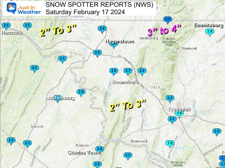 February 17 Snow Spotter Storm Reports Maryland Front Ridge