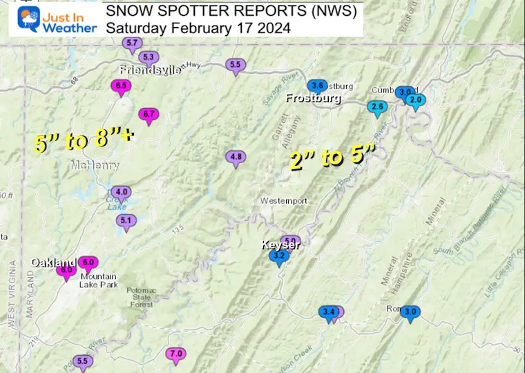 February 17 Snow Spotter Storm Reports Maryland Mountains