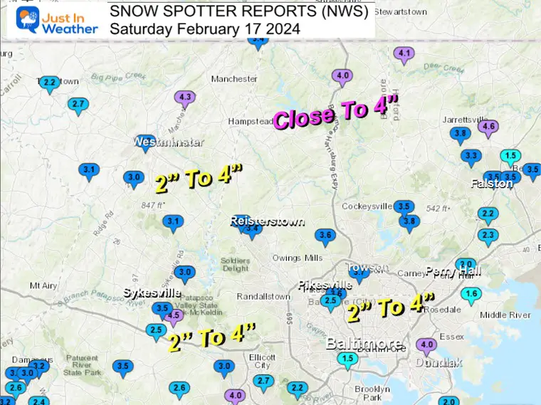 February 17 Snow Spotter Storm Reports Central Maryland
