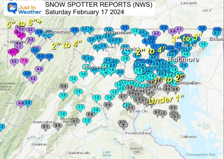 February 17 Snow Spotter Storm Reports Maryland