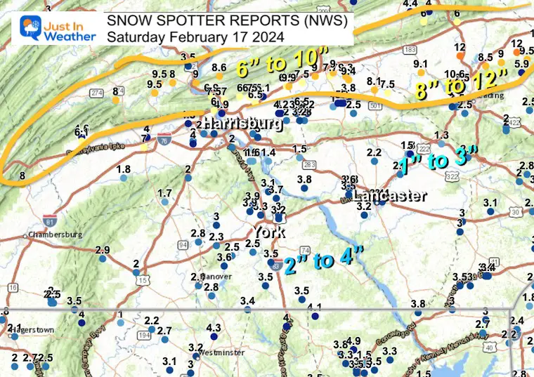 February 17 Snow Spotter Storm Reports Pennsylvania