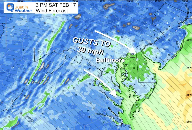 February 17 weather wind Saturday afternoon