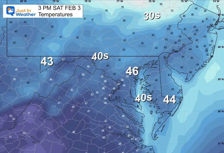 February 2 weather forecast temperatures Saturday afternoon