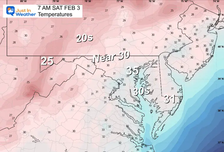 February 2 weather forecast temperatures Saturday morning